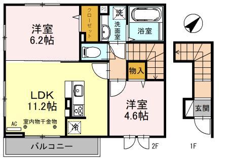 オルソ南鳩ヶ谷(2LDK/2階)の間取り写真