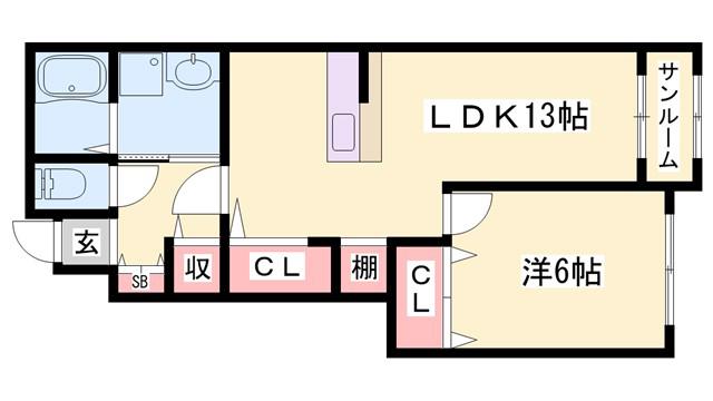ソレイユA(1LDK/1階)の間取り写真