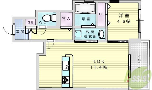 アルテール摂津(1LDK/1階)の間取り写真