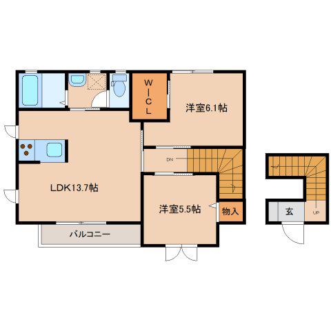 POSTAL I(2LDK/2階)の間取り写真