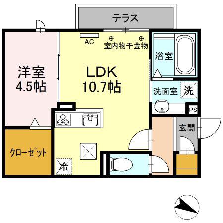 ヴィラ・ロワイヤル 五番館(1LDK/1階)の間取り写真