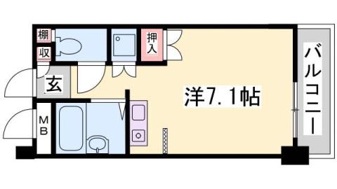 西灘駅前ハイツ(1K/3階)の間取り写真