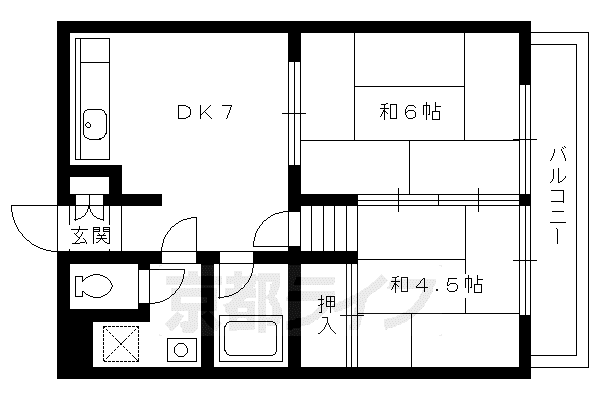レジデンス了以苑(2DK/2階)の間取り写真