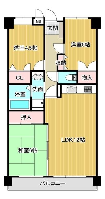 パレス新下関(3LDK/4階)の間取り写真