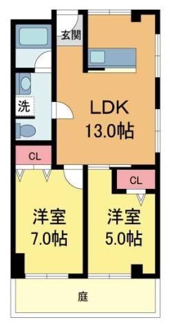ハイツ相生(2LDK/1階)の間取り写真