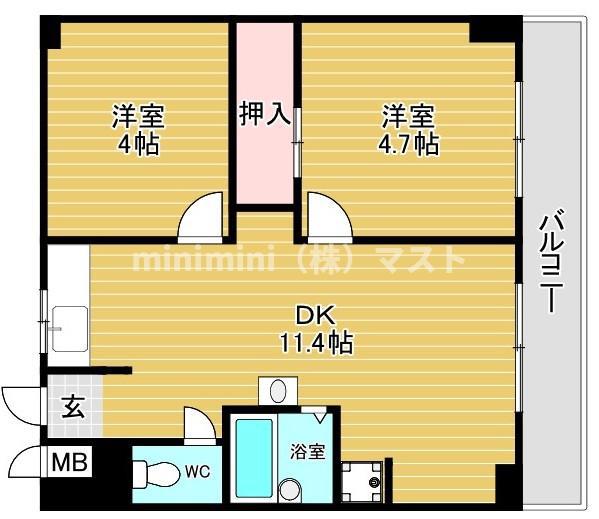 リアライズ玉出(2LDK/7階)の間取り写真