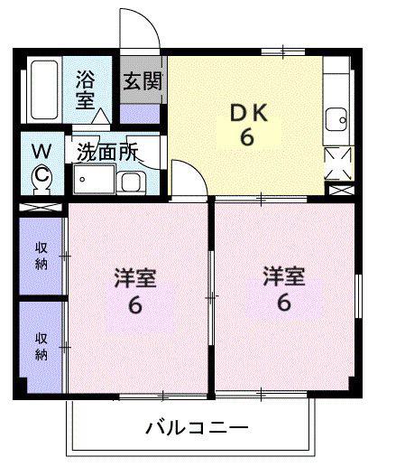 ニューハイツ柿沢(2DK/2階)の間取り写真