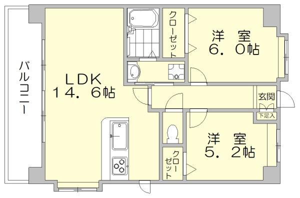 グランデール・ミマナ(2LDK/3階)の間取り写真