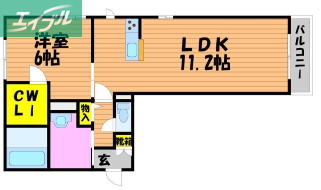 ベレオ花尻(1LDK/3階)の間取り写真