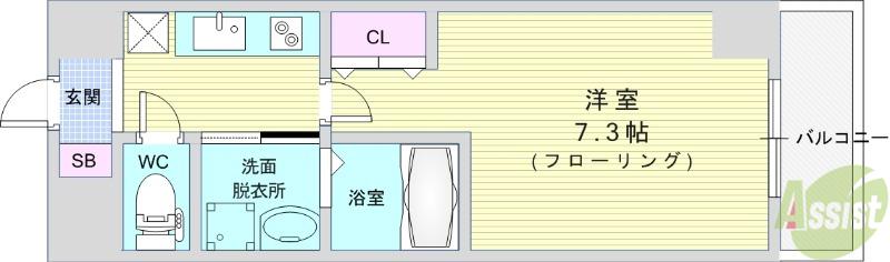 AILE石橋(1K/3階)の間取り写真