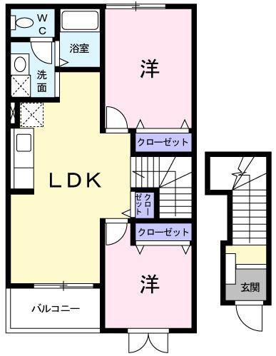 サンハルムB(2LDK/2階)の間取り写真
