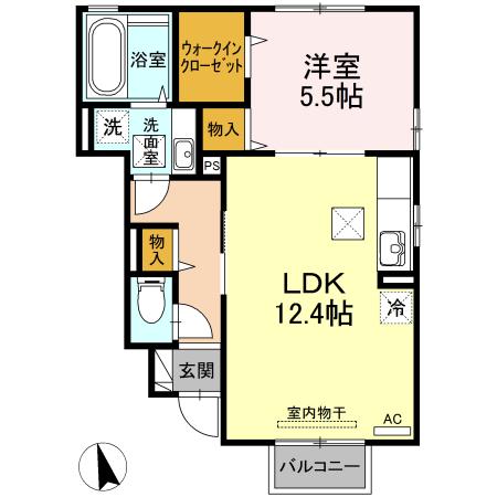 アリエッタ秋根II(1LDK/1階)の間取り写真