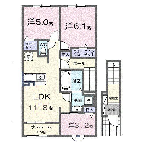 ハッピーフィールド なのはな館(3LDK/2階)の間取り写真