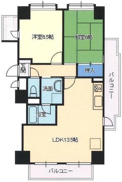 ハウスブルンネン(2LDK/6階)の間取り写真