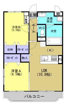 プルメリア(2LDK/1階)の間取り写真