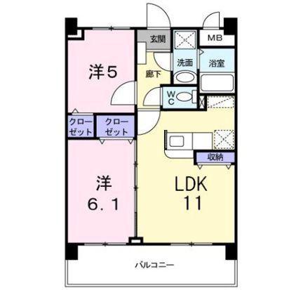 アイタス福岡(2LDK/8階)の間取り写真