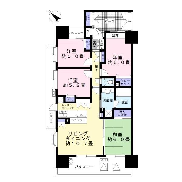 カインドステージ竹ノ塚(4LDK/6階)の間取り写真