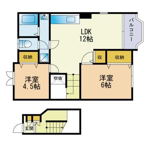ヴェルドミールⅠ(2LDK/2階)の間取り写真