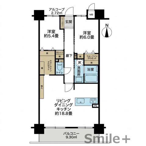 アルファスマート野田(2LDK/5階)の間取り写真