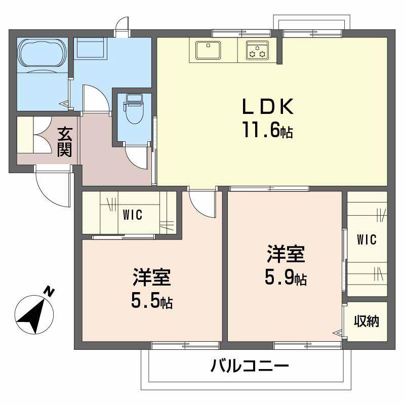 ニューライフ・越智(2LDK/2階)の間取り写真