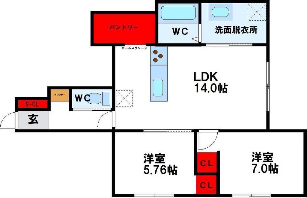 穴生1丁目AP(2LDK/1階)の間取り写真