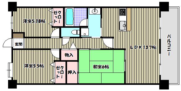 美加の台詩季ヶ丘マンション(3LDK/4階)の間取り写真