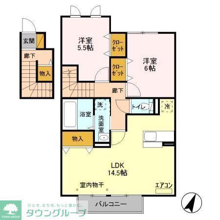 イーズフィールドB(2LDK/2階)の間取り写真