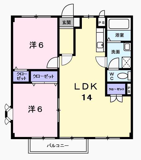 シャンパーニュ2番館(2LDK/2階)の間取り写真