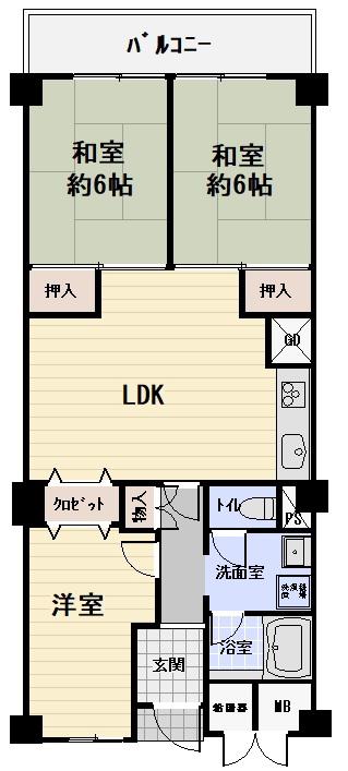 白鷺スカイハイツ(3LDK/7階)の間取り写真