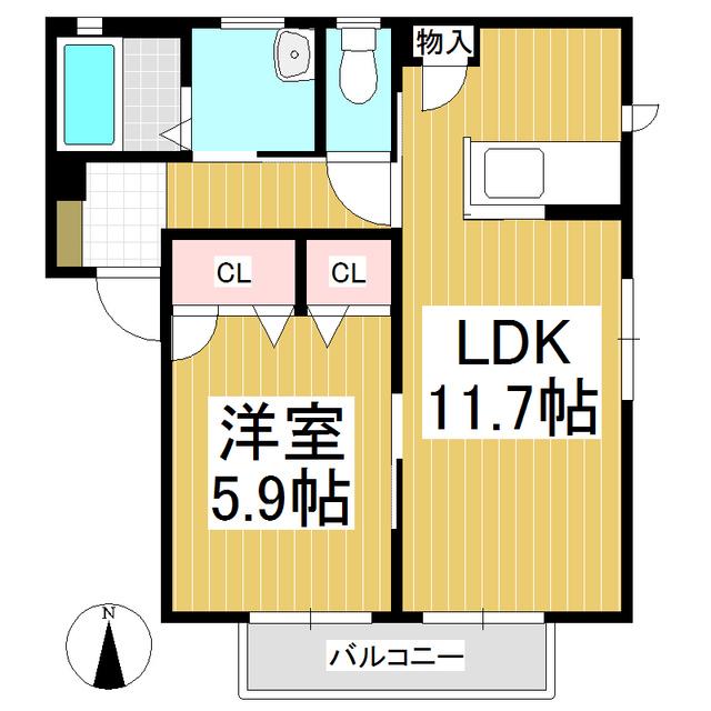 グランシャリテW棟(1LDK/1階)の間取り写真