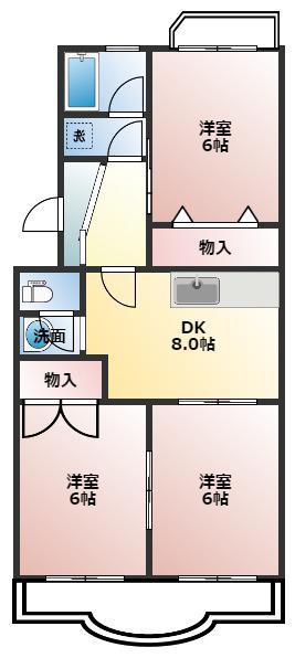 フェイヴァリト西添(3DK/3階)の間取り写真