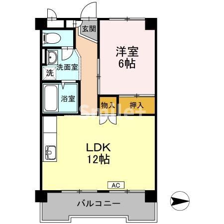 長瀬マンション I棟(1LDK/2階)の間取り写真