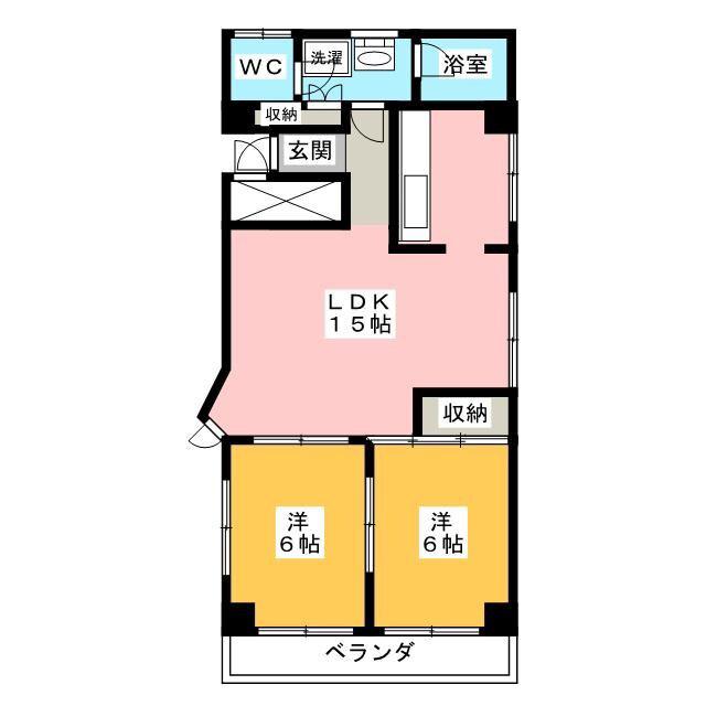 レジデンスイワタ(2LDK/3階)の間取り写真