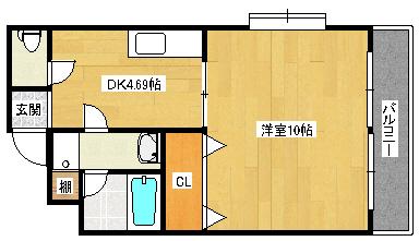 グランドメゾン西本(1DK/2階)の間取り写真