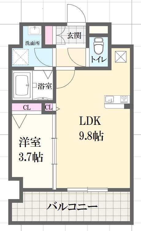 レジデンスH忍町(1LDK/4階)の間取り写真