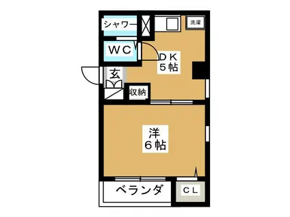 ブライトン北松戸(1DK/6階)の間取り写真