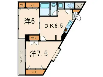 グリュック二子玉川(2DK/4階)の間取り写真