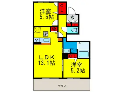 シャーメゾンCARO(2LDK/1階)の間取り写真
