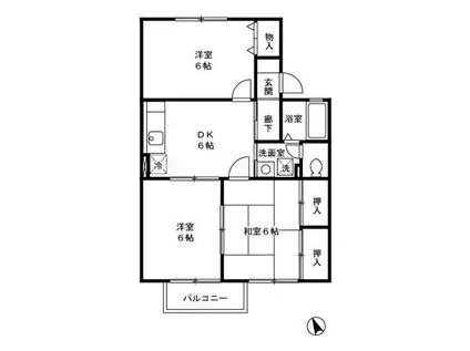 レジデンス95 D棟(3DK/2階)の間取り写真