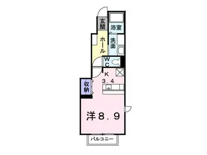 ピュア ミキ C(ワンルーム/1階)の間取り写真