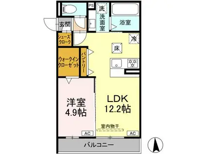 D-ROOM上浅田2丁目(1LDK/1階)の間取り写真