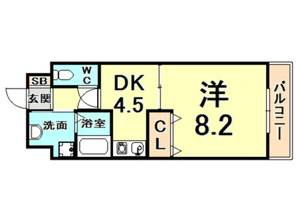 キャッスルプラザ甲子園(1DK/4階)の間取り写真