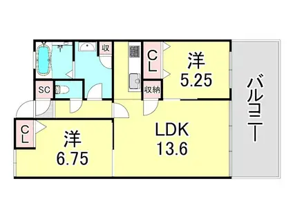 LAURO須磨板宿(2LDK/7階)の間取り写真