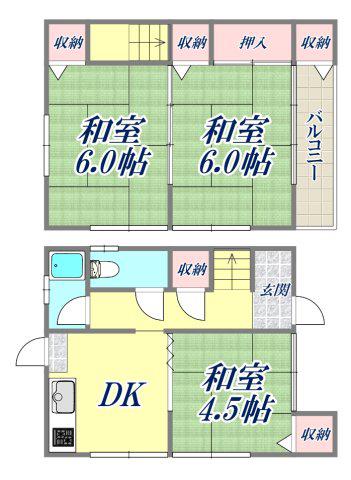 上葭原町アパート(3DK/1階)の間取り写真