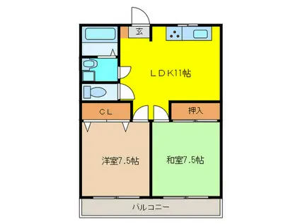 ピースフル四宮(2LDK/2階)の間取り写真