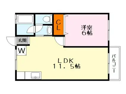 シャトル石山A棟(1LDK/2階)の間取り写真