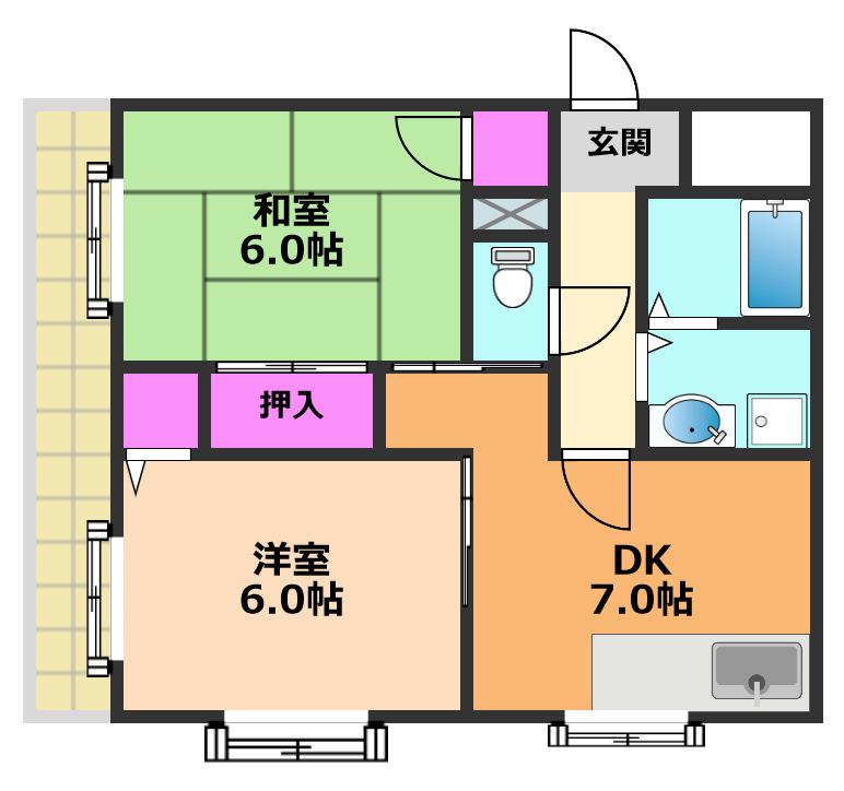 735柳ビル(2DK/2階)の間取り写真