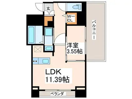 VARCHE ROUGE新町(1LDK/8階)の間取り写真