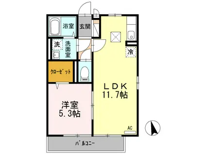 グランソーレ(1LDK/1階)の間取り写真