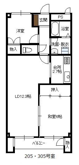 ヴァンデメール藤倉(2LDK/2階)の間取り写真